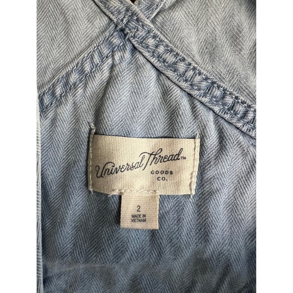 Universal Thread Womens Light Wash Herringbone Denim Overalls Size 2 Blue - Picture 7 of 8